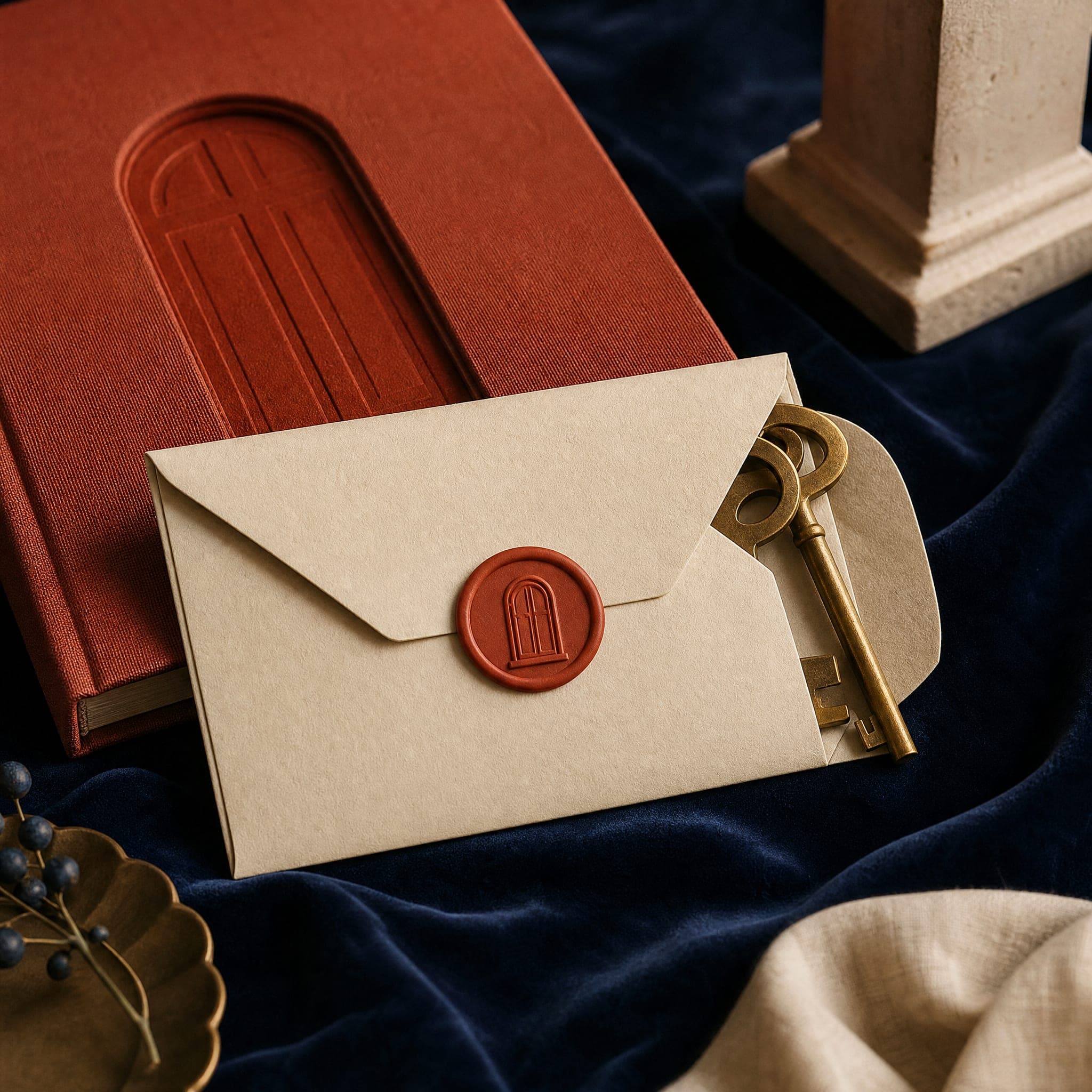 A key envelope with a wax seal and brass keys (AI-generated image)