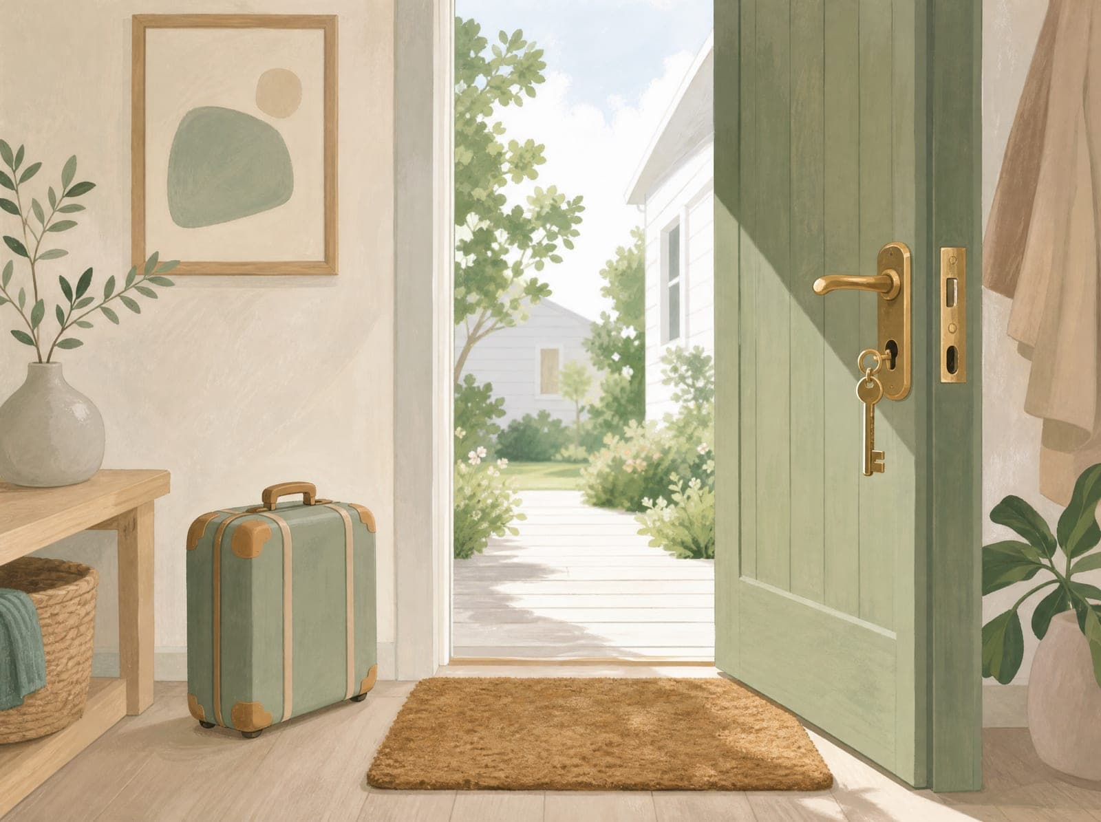 Birch & Fjord illustration: Arriving (AI-generated)