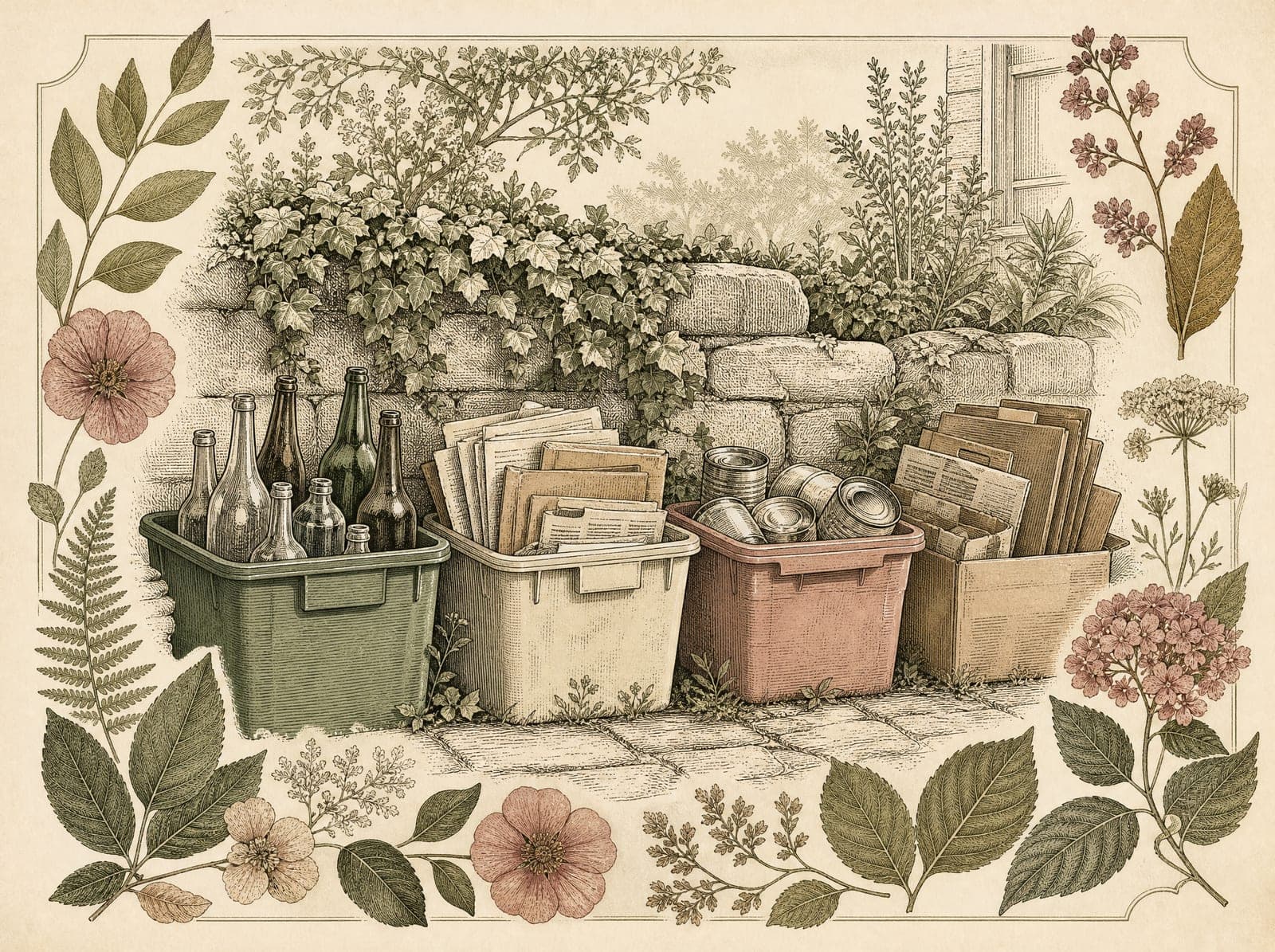 Bins & recycling illustration (AI-generated)