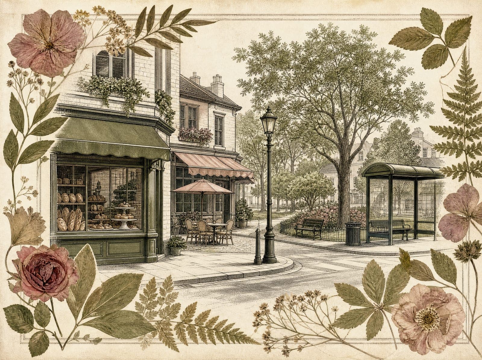 Pressed Garden illustration: Around the corner (AI-generated)