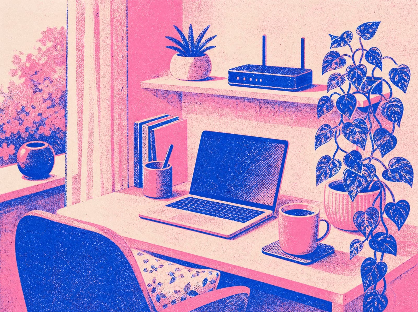 Riso Club illustration: Wi-Fi (AI-generated)