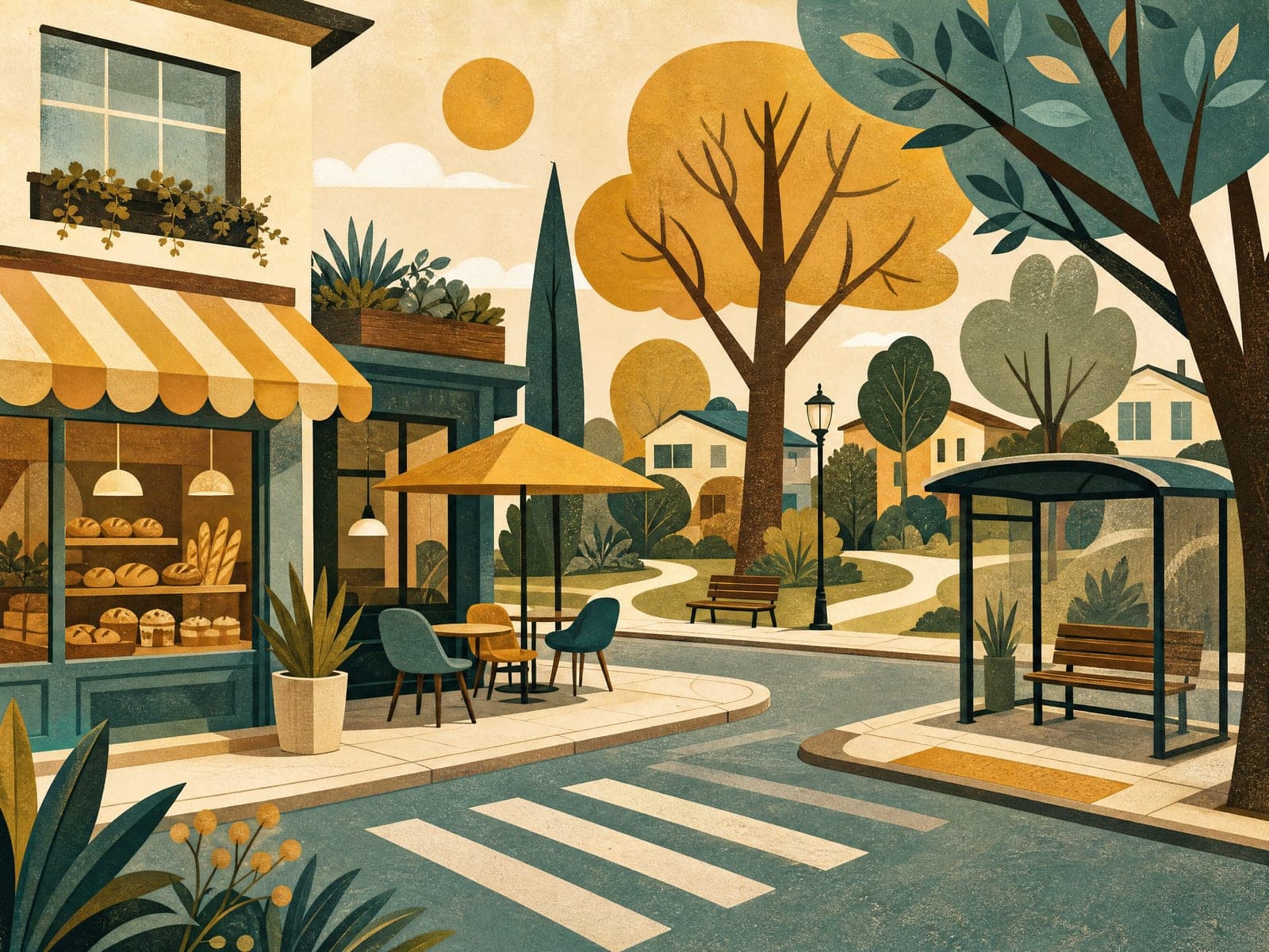 Sunday Modern illustration: Around the corner (AI-generated)
