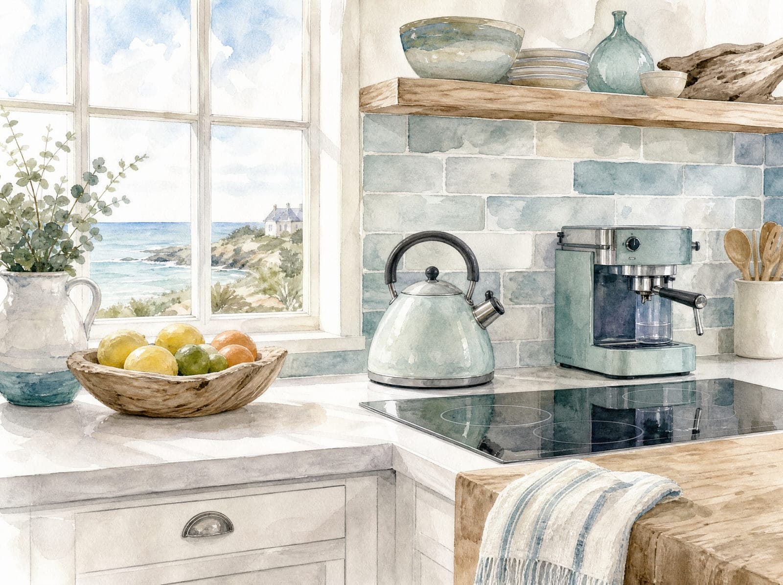 Tide Cottage illustration: Kitchen & appliances (AI-generated)